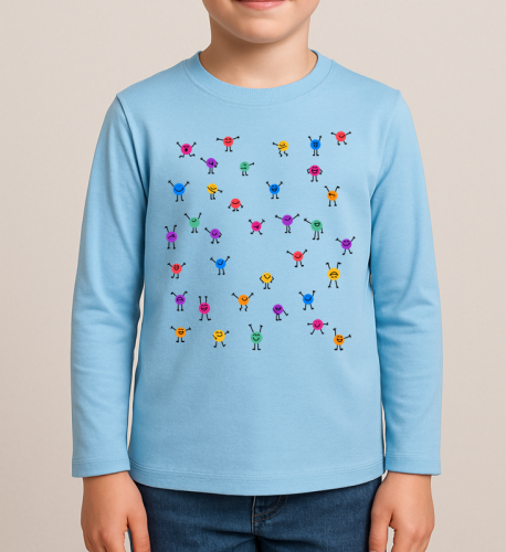 Niebieska koszulka z długim rękawkiem na Dzień Kropki dla chłopczyka.png