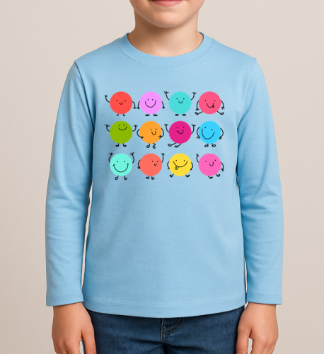 Niebieska koszulka z długim rękawkiem na Dzień Kropki dla chłopczyka.png