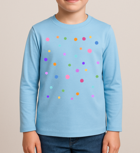 Niebieska koszulka z długim rękawkiem na Dzień Kropki dla chłopczyka.png