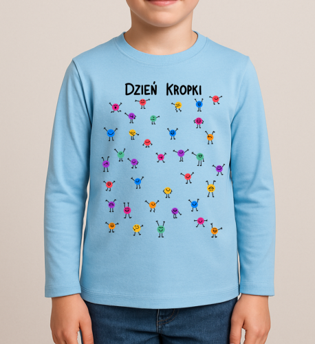 Niebieska koszulka z długim rękawkiem na Dzień Kropki dla chłopczyka.png