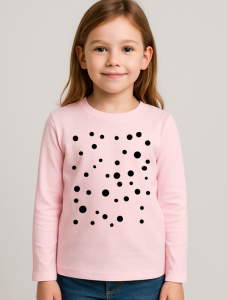 Różowa koszulka z długim rękawkiem na Dzień Kropki dla dziewczynki w czarne kropki 