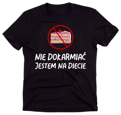 czarna koszulka NA DIETĘ, NIE DOKARMIAĆ JESTEM NA DIECIE.webp