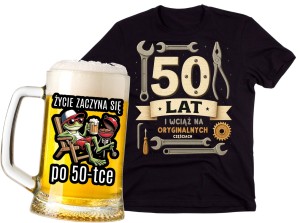 Koszulka na 50 urodziny - 50 LAT I WCIĄŻ NA ORYGINALNYCH CZĘŚCIACH ORAZ KUFEL ŻYCIE ZACZYNA SIĘ PO 50.jpg