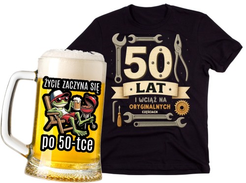 Koszulka na 50 urodziny - 50 LAT I WCIĄŻ NA ORYGINALNYCH CZĘŚCIACH ORAZ KUFEL ŻYCIE ZACZYNA SIĘ PO 50.jpg
