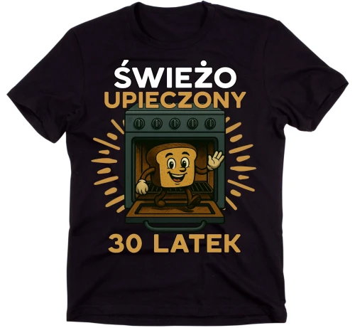 KOSZULKA CZARNA DLA 30 ŚWIEŻO UPIECZONY 30 LATEK.webp