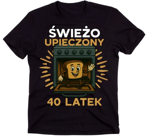 KOSZULKA CZARNA DLA 40 ŚWIEŻO UPIECZONY 40 LATEK.webp