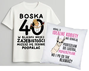 Zestaw na 40 urodziny dla kobiety - KOSZULKA na 40 RAZ PODUSZKA - BOSKA 40 LATKA Z BLONDYNKĄ 