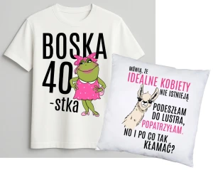 Zestaw na 40 urodziny dla kobiety - KOSZULKA na 40 oraz PODUSZKA - BOSKA 40 