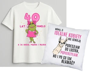 Zestaw na prezent na 40 urodziny dla kobiety - KOSZULKA na 40 oraz PODUSZKA
