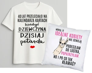 Zestaw na prezent na 40 urodziny dla kobiety - KOSZULKA na 40 oraz PODUSZKA