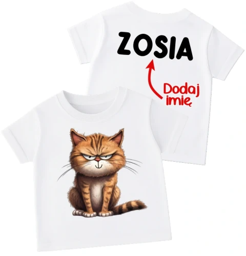 Koszulka dla dziecka z kotem oraz imieniem na plecach.webp