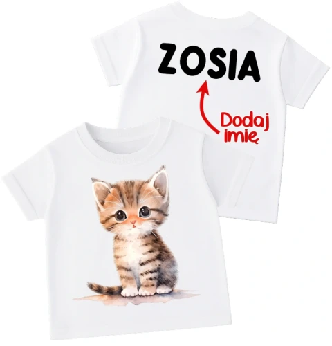 Koszulka dla dziecka z kotem i imieniem na plecach.webp