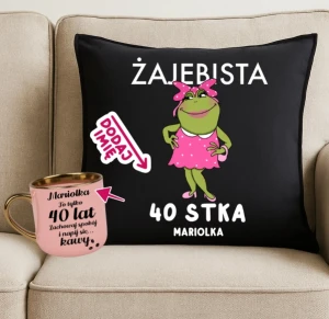Personalizowany Zestaw prezentowy na 40 urodziny - ŻAJEBISTA 40  - kubek oraz poduszka na prezent na 40-stkę
