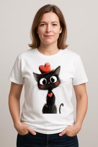 Biały damski t-shirt z czarnym kotem.jpg
