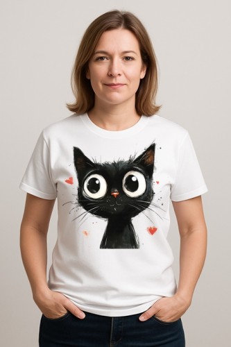 Biały damski t-shirt z czarnym kotem.jpg