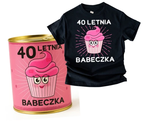 Damska koszulka na 40 urodziny - 40 LETNIA BABECZKA , ZESTAW PREZENTOWY ZAPAKOWANY W PUSZCE.webp