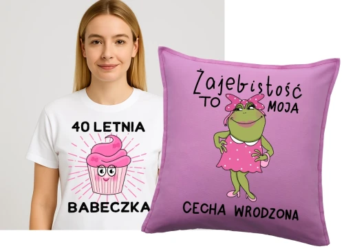 Zestaw na 40 urodziny - koszulka na 40 letnia babeczka plus poduszka na 40 urodziny