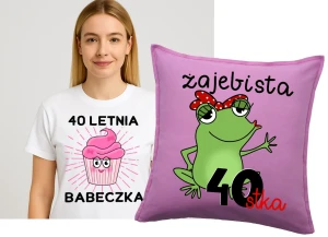 Zestaw na 40 urodziny - koszulka na 40 letnia babeczka plus poduszka na 40 urodziny