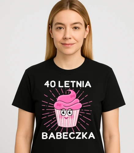 Czarna damska koszulka na 40 - 40 LETNIA BABECZKA .webp