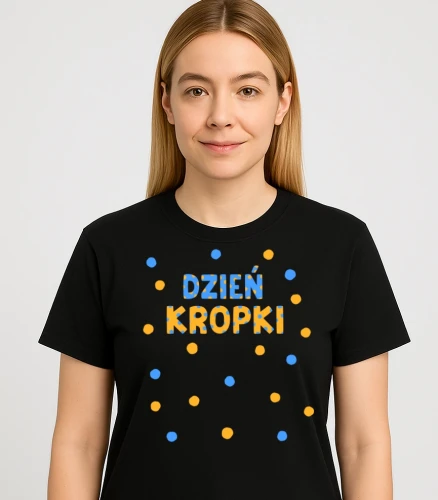 Czarna damska koszulka na dzień kropki.webp