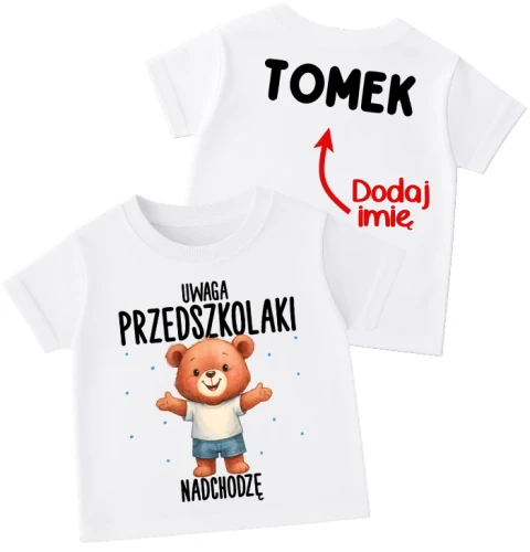 koszuulka dziecięca przód tył uwaga przedszkole nadchodzę.webp