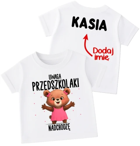 koszuulka dziecięca przód tył uwaga przedszkolaki nadchodzę.webp