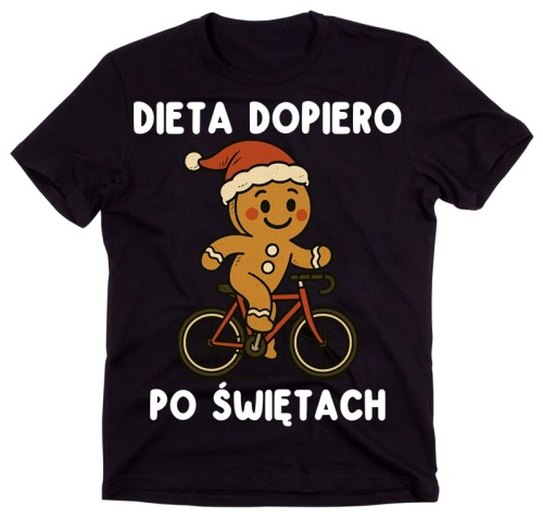 Śmieszna męska koszulka na prezent - DIETA DOPIERO PO ŚWIĘTACH Z PIERNIKIEM NA ROWERZE