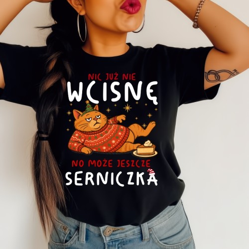 Śmieszna damska koszulka świąteczna - nic już nie wcisnę, NO może jeszcze serniczka