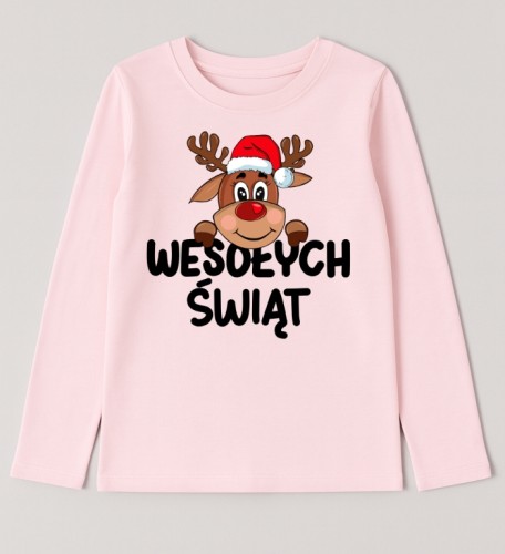 Różowa koszulka świąteczna dla dziewczynki z reniferem WESOŁYCH ŚWIĄT.jpg
