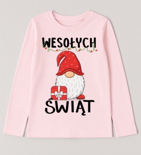 Różowa koszulka z ze skrzatem z długim rękawkiem dla dziewczynki WESOŁCYH ŚWIĄT.jpg