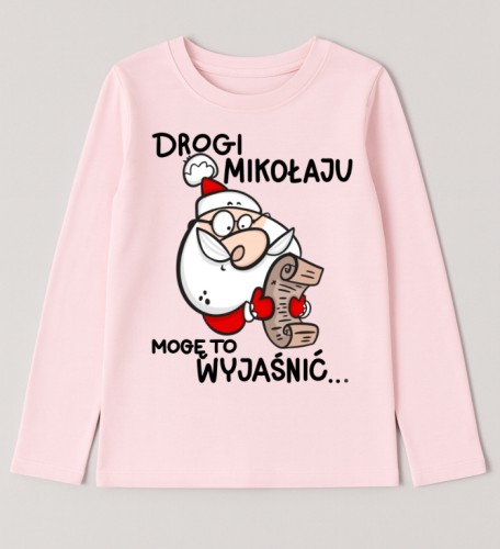 Różowa koszulka z Mikołajem dla dziewczynki na Mikołajki - DROGI MIKOŁAJU MOGĘ TO WYJAŚNIĆ