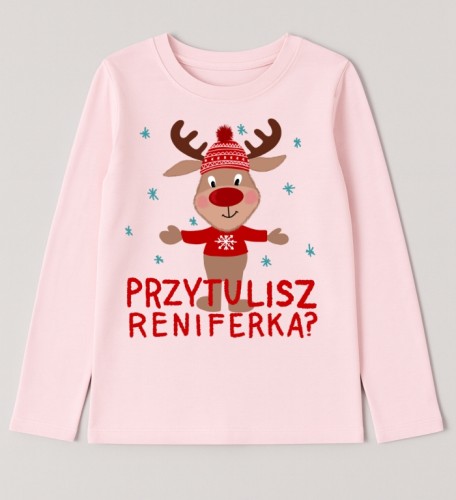 Różowa koszulka z reniferem dla dziewczynki - PRZYTYLISZ RENIFERKA.jpg