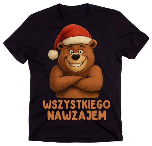 Fajna świąteczna męska koszulka z misiem - WSZYSTKIEGO NAWZAJEM