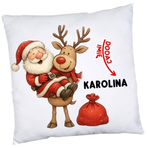Poduszka z imieniem na klasowe Mikołajki z Mikołajem i reniferem na prezent na Mikołajki w klasie - wzór renifer84
