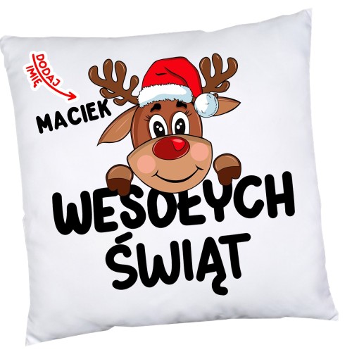 Poduszki z imieniem na klasowe Mikołajki z reniferem - WESOŁYCH ŚWIĄT.jpg