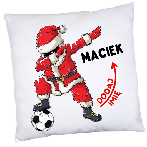 Poduszki z imieniem na klasowe Mikołajki z mikołajem z piłką.jpg