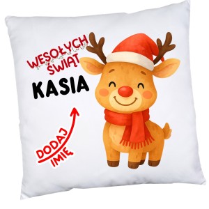 Poduszki dla Dzieci na klasowe Mikołajki z imieniem z RENIFEREM 