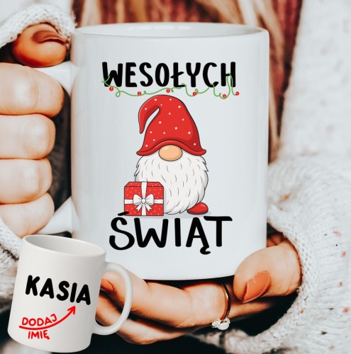 Personalizowany Kubek świąteczny na prezent na Mikołajki - wesołych świąt z gnomem