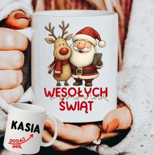 Personalizowany Kubek WESOŁYCH ŚWIĄT na prezent na Mikołajki, pod choinkę.JPG