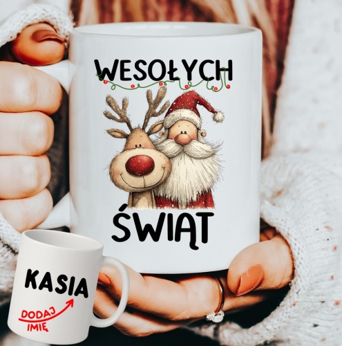Personalizowany Kubek WESOŁYCH ŚWIĄT na prezent na Mikołajki, pod choinkę.JPG
