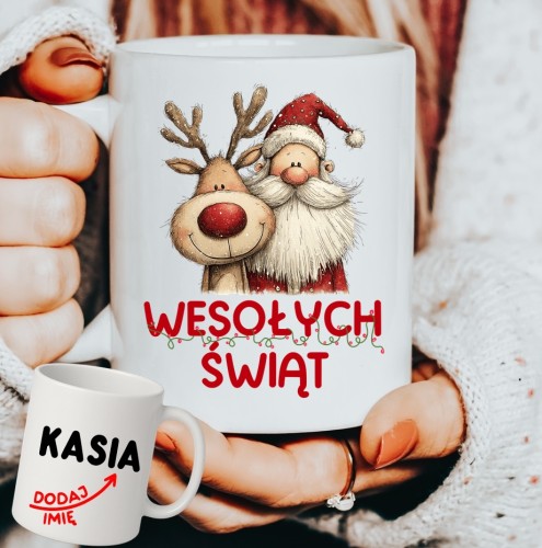 Personalizowany Kubek WESOŁYCH ŚWIĄT na prezent na Mikołajki, pod choinkę.JPG