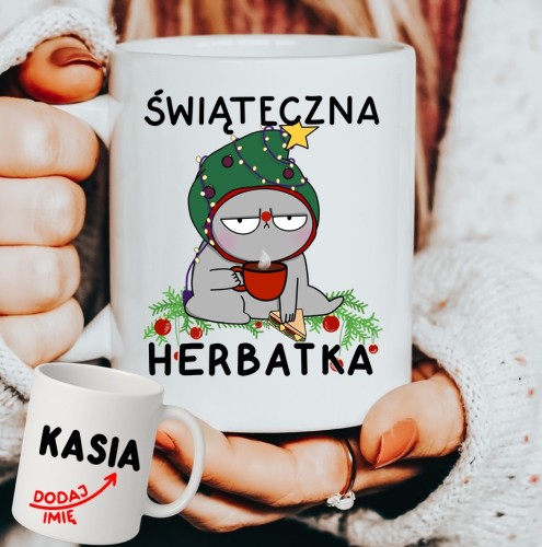 Personalizowany Kubek świąteczna HERBATKA na prezent na Mikołajki, pod choinkę