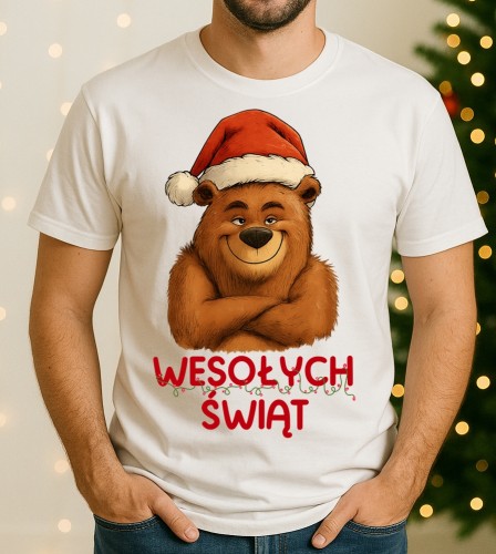 Fajna świąteczna koszulka męska - WESOŁYCH ŚWIĄT Z MISIEM - WESOŁYCH66