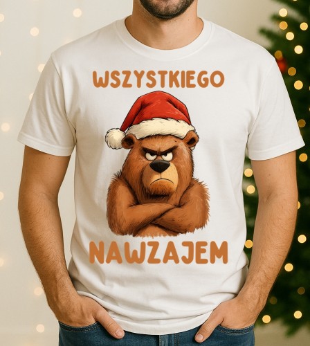 Fajna świąteczna koszulka męska - WSZYSTKIEGO NAWZAJEM Z MISIEM