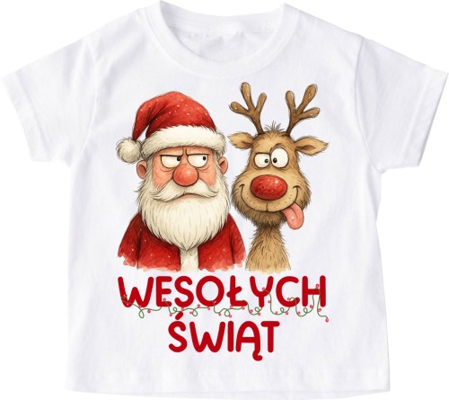 Koszulka dla dziecka z Mikołajem i Reniferem na Mikołajki - wesołych świąt - wzór wesołych42