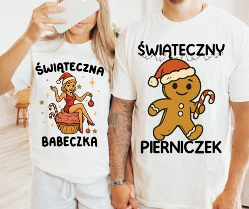 Zestaw koszulek świątecznych dla pary - świąteczny pierniczek oraz świąteczna babeczka