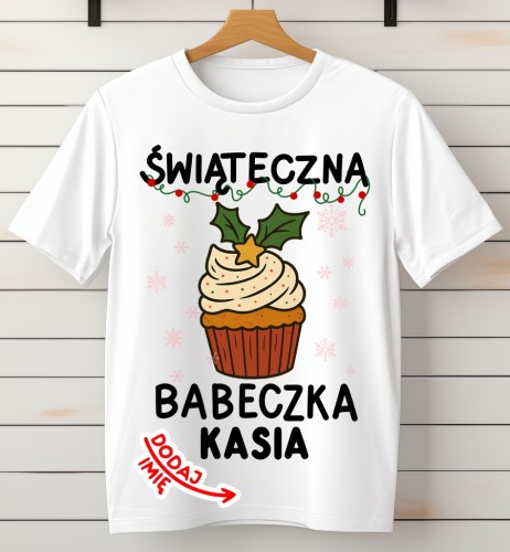Damska koszulka świąteczna z imieniem - świąteczna babeczka.jpg