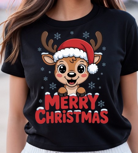 Czarna damska koszulka z nadrukiem światecznym merry christmas.jpg