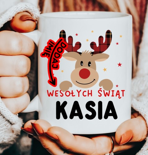 Personalizowany Kubek z reniferem na prezent na Mikołajki.JPG
