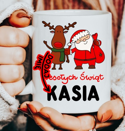 Personalizowany Kubek z reniferem na prezent na Mikołajki.JPG